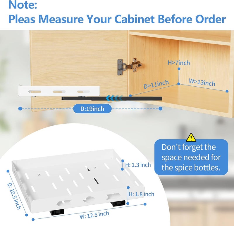 XLP Store Pull-Out Spice Rack Organizer – Heavy Duty Slide-Out Cabinet Storage | Fits Spices, Sauces, Cans, Dishes | Kitchen & Pantry Organizer, White (12.5''Wx10.5''Dx1.8''H) - Image 4